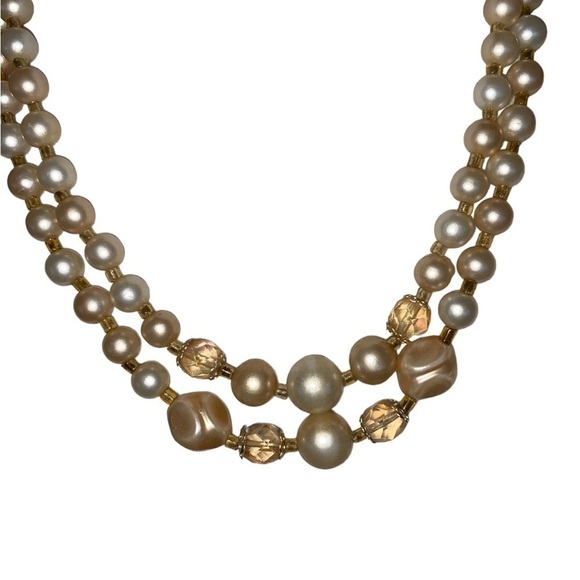 Vintage 50s faux pearls bead layered necklace special occasion mrs maisel coded - Picture 4 of 6